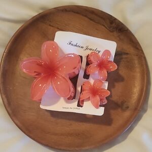 Pink Flower Hair Clips Set